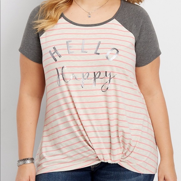 Maurices Tops - Maurices Hello Happy Striped Knot Hem Top